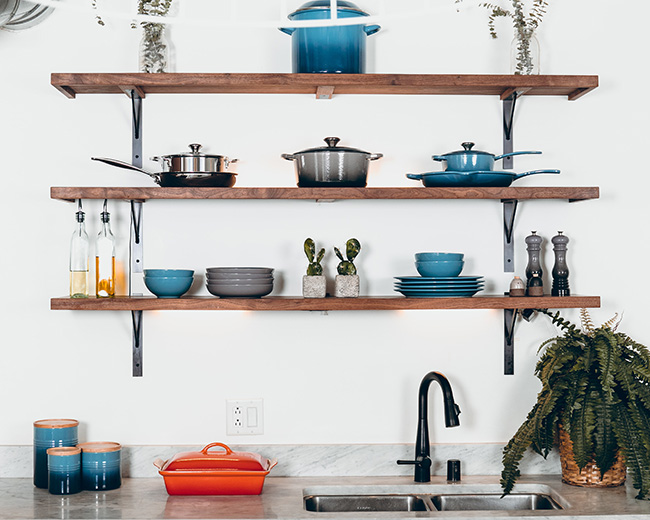 open kitchen shelving for dishes